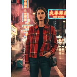 Y2K Limited Chinos Womens Red Plaid Corduroy Zip Up Jacket XS Barn Coat Vintage